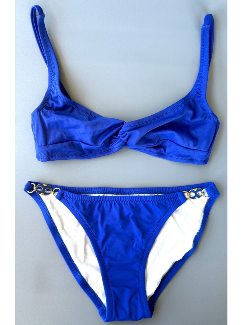 J.Crew NWOT Solid Twist-Front Bikini Top & Glamour Bottom Size XS Byzantine Blue